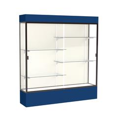 Spirit  72"W x 80"H x 16"D  Lighted Floor Case, Plaque Back, Dk. Bronze Finish, Navy Base and Top