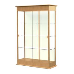 Varsity  48"W x 77"H x 18"D  Lighted Floor Case, Sliding Doors, Plaque Back, Natural Oak Finish