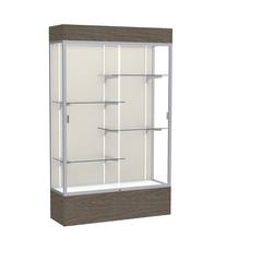 Reliant   48"W x 80"H x 16"D  Lighted Floor Case, Plaque Back, Satin Finish,  Walnut Vinyl Base