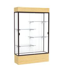 Reliant   48"W x 80"H x 16"D  Lighted Floor Case, White Back, Dk. Bronze Finish,  Lt. Oak Vinyl Base