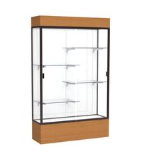 Reliant   48"W x 80"H x 16"D  Lighted Floor Case, White Back, Dk. Bronze Finish,  Carmel Oak Base