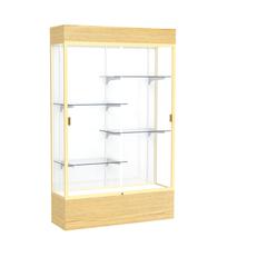 Reliant   48"W x 80"H x 16"D  Lighted Floor Case, White Back, Champagne Finish,  Lt. Oak Vinyl Base