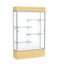 Reliant   48"W x 80"H x 16"D  Lighted Floor Case, White Back, Satin Finish,  Lt. Oak Vinyl Base