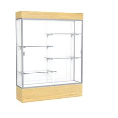 Reliant   60"W x 80"H x 16"D  Lighted Floor Case, White Back, Satin Finish,  Lt. Oak Vinyl Base