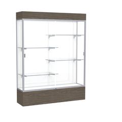 Reliant   60"W x 80"H x 16"D  Lighted Floor Case, White Back, Satin Finish,  Walnut Vinyl Base
