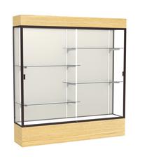 Reliant   72"W x 80"H x 16"D  Lighted Floor Case, Plaque Back, Dk. Bronze Finish,  Lt. Oak Vinyl Base