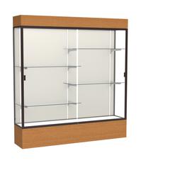 Reliant   72"W x 80"H x 16"D  Lighted Floor Case, Plaque Back, Dk. Bronze Finish,  Carmel Oak Base
