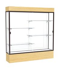 Reliant   72"W x 80"H x 16"D  Lighted Floor Case, White Back, Dk. Bronze Finish,  Lt. Oak Vinyl Base