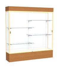 Reliant   72"W x 80"H x 16"D  Lighted Floor Case, White Back, Champagne Finish,  Carmel Oak Base