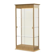 Varsity  36"W x 77"H x 18"D  Lighted Floor Case, Sliding Doors, Plaque Back, Carmel Oak Finish