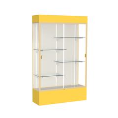 Spirit  48"W x 80"H x 16"D  Lighted Floor Case, Plaque Back, Champagne Finish, Goldenrod Base and Top