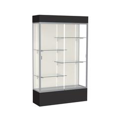 Spirit  48"W x 80"H x 16"D  Lighted Floor Case, Plaque Back, Satin Finish, Black Base and Top