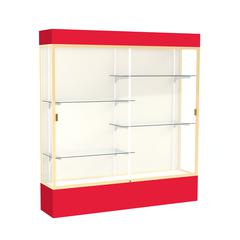 Spirit  72"W x 80"H x 16"D  Lighted Floor Case, Plaque Back, Champagne Finish, Red Base and Top