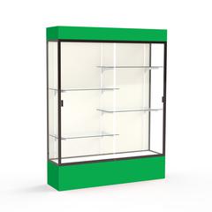 Spirit  60"W x 80"H x 16"D  Lighted Floor Case, Plaque Back, Dk. Bronze Finish, Kelly Green Base and Top