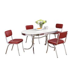 Elegant Oval Dining Set Featuring 5 Pieces in Glossy White and Red Finish