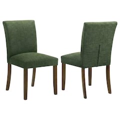Polyester Upholstered Dining Side Chairs with Wood Legs, Green, Set of 2