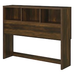 Dark Pine Queen Bookcase Headboard with Transitional Design and Durable Glide