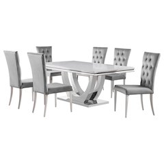 Kerwin 7-piece Rectangular Dining Table Set Grey and Chrome