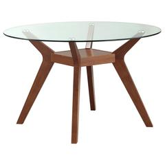 Sophisticated Round Dining Table with Clear Glass Top and Nutmeg Wood Base