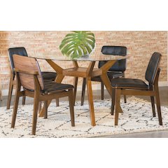 Paxton 5-piece Round Glass Top Dining Table Set Nutmeg