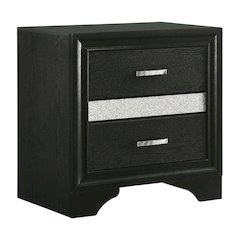 Black Contemporary Bedroom Nightstand with Crystal Finish and Two Drawers