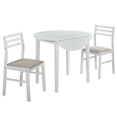 Bucknell 3-piece Round Drop Leaf Dining Table Set White