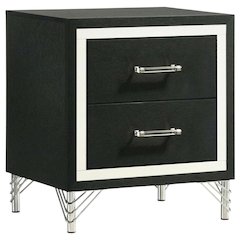 Black Nightstand with Modern Design and Silver Accents for Bedroom Use