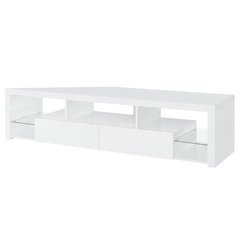 White 2-Drawer TV Stand with High Gloss Finish and Contemporary Style