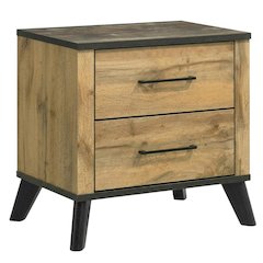 Natural Pine Nightstand with 2 Drawers and Mid-Century Modern Design