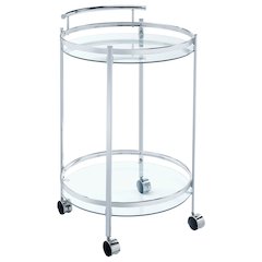 Chrissy Round Glass Shelf Metal Bar Cart Chrome