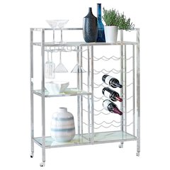 Derion 3-tier Rectangular Glass Shelf Metal Bar Cart Chrome