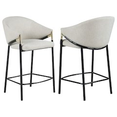 Modern Upholstered Bar Stools – Beige Counter Height Chairs, Set of 2