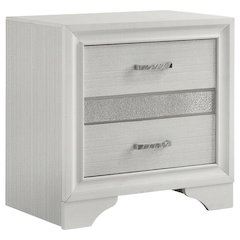 White Bedroom Nightstand with Crystal Finish and Contemporary Style