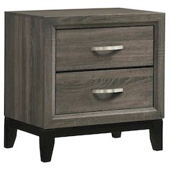 Grey Oak Nightstand with Nickel Finish and Transitional Style