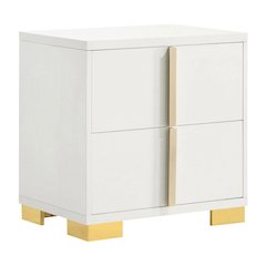 White 2-Drawer Nightstand with Metal Legs and Contemporary Design