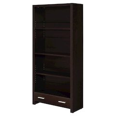 Brown 5-Shelf Bookcase with Drawer and Transitional Design