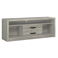 Engineered wood TV stand, two drawers in grey driftwood finish, transitional