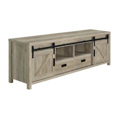 Brown Wood 2-Door TV Stand with Farmhouse Design and Distressed Finish