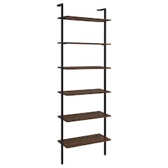 Walnut Wall Bookshelf with Six Shelves and Transitional Style