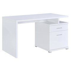 White 2-Drawer Office Computer Desk With Contemporary Style And Silver Finish