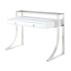 White High Gloss 48-Inch Office Desk With 2 Drawers And Contemporary Style