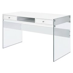 White High Gloss 48-Inch Office Desk With 2 Drawers, Contemporary Style