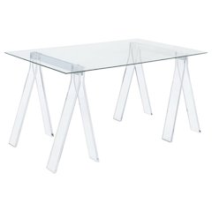 Clear Glass Top Acrylic Office Desk, Rectangular Design And Contemporary Style