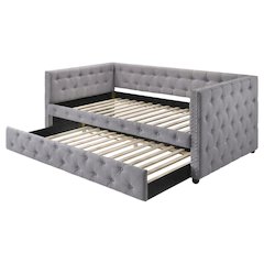 Gray Upholstered Twin Daybed With Trundle, Modern Classic Design