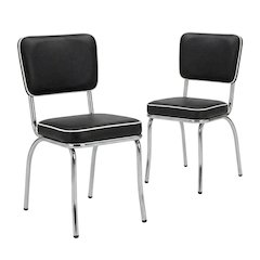 Set of 2 Stylish Black and Chrome Dining Chairs Inspired by Retro Diner Design