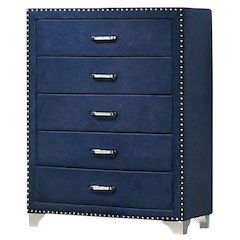 Pacific Blue 5-Drawer Bedroom Chest, Upholstered, Chrome Legs, 35 Inch