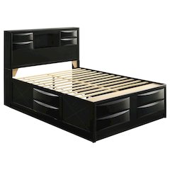 Briana Wood Queen Storage Bookcase Bed Black