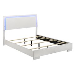 Felicity Wood Queen LED Panel Bed White High Gloss