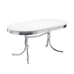 Sleek Silver Oval Dining Table with Glossy White Top and Chrome Accents