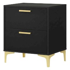 Black Modern Nightstand with Gold Accents and Sturdy Metal Legs